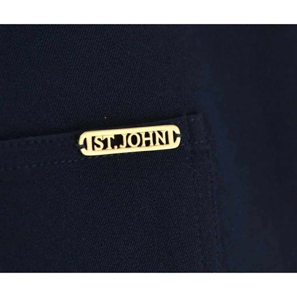 St. John Sz 4 Wide Leg Navy Blue Logo Denim Jean Pants Stretch Womens USA Made